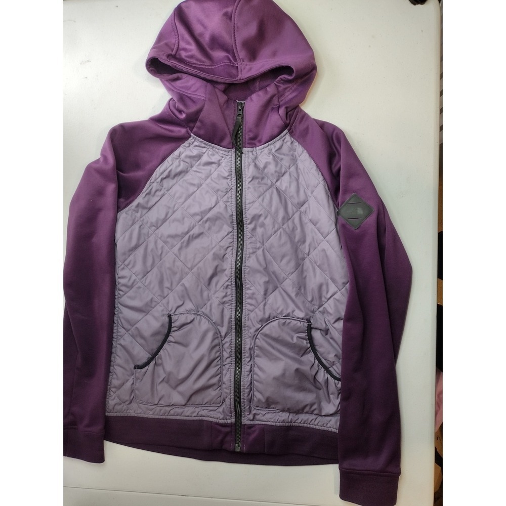 The North Face Womens Hybrid Quilted Fleece Full Zip Hoodie Purple Grey Medium